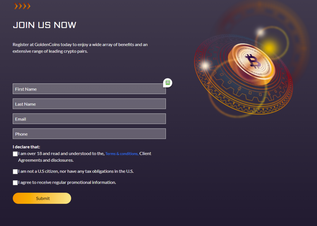 open an account with Golden Coins