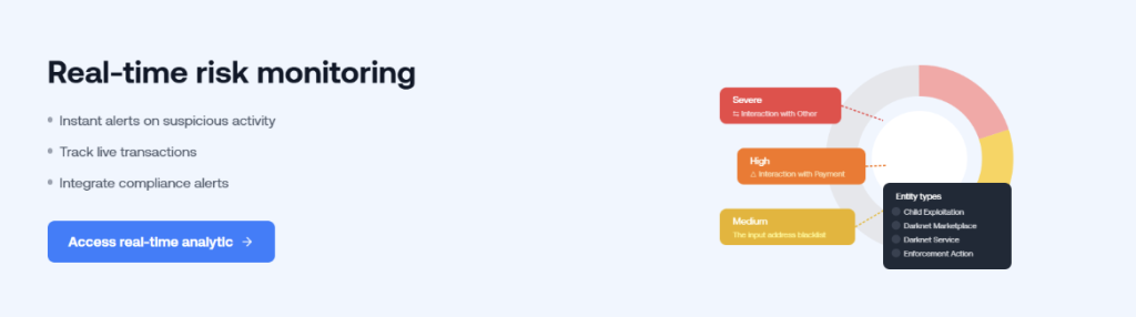 FinTracer real-time crypto risk monitoring dashboard with threat classification