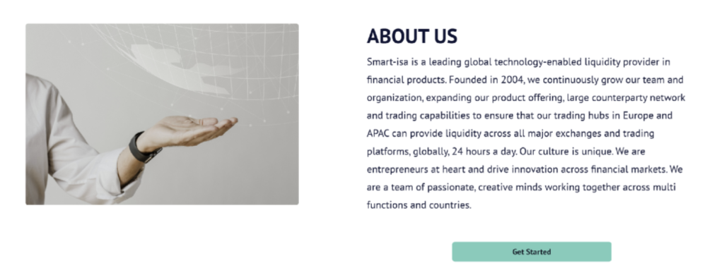 Smart-isa About Us page presenting the company's technology and financial infrastructure