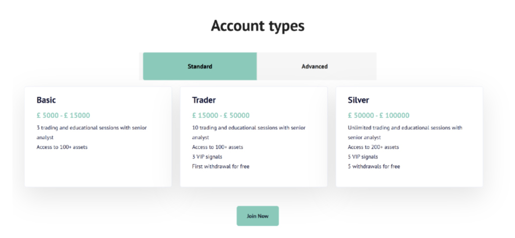Smart-isa account types showing Basic, Trader, and Silver account features